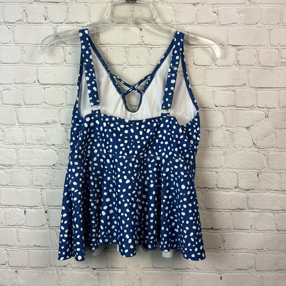 BloomChic Blue & White Polka Dot Ruffle Hem Crisscross Neck Tankini Top … - Picture 6 of 7